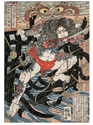 Strand Clothing Japanisches Ukiyo-e Kunstdruck Poster Holzschnitt – Tattoo Samurai – Wanddekoration Kunst (ungerahmt)