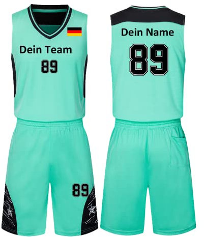 HDSD Benutzerdefiniert Trikot Kinder Erwachsene Basketball Jersey & Shorts 2 Teiliges Set Name Nummer Team Logo Personifizieren Basketball Trikots (hellgrün)
