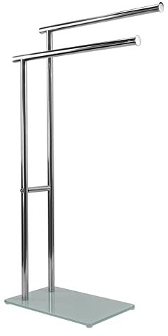 Vetrineinrete® Porta asciugamani da terra a 2 braccia piantana a 2 posti appendi asciugamano in metallo e vetro