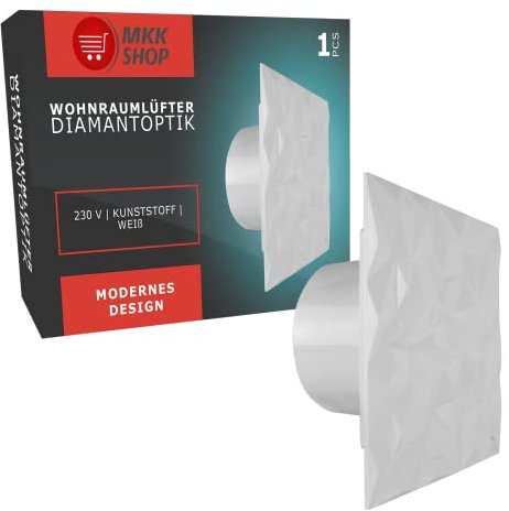 Bathroom Fan Diamond Panel White Diameter 100 mm Switch-On Delay