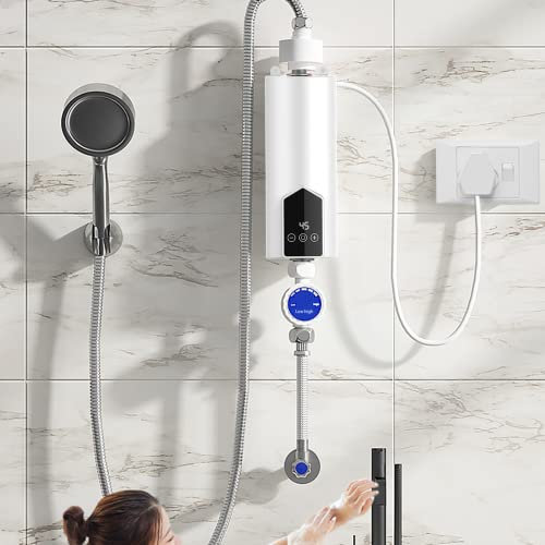 Tankless Electric Water Heaters,5500W Mini Instant Hot Water Heater with Shower Head & LED Display,220V IPX4 Waterproof Fast Heating Water Heater for Bathroom (Type1)