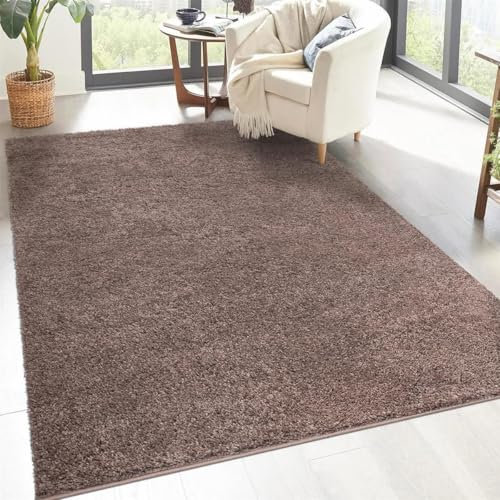 carpet city Shaggy Hochflor Teppich - 120x170 cm - Braun - Langflor Wohnzimmerteppich - Einfarbig Uni Modern - Flauschig-Weiche Teppiche Schlafzimmer Deko