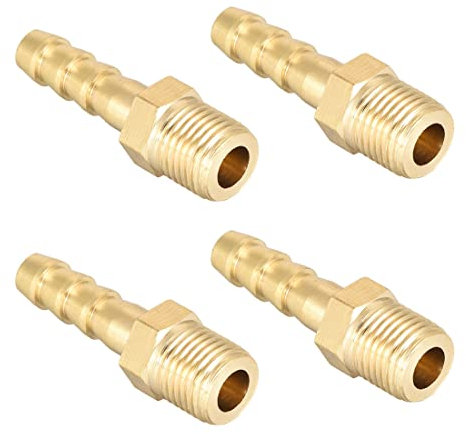 PATIKIL 4 Pezzi Tubo Tubatura Connettore Accoppiatore Metrico M10-1 Maschio Raccordo Ottone Flessibile ID 6mm Ottone Raccordo Connettore per Aria Acqua Olio Gas Carburante