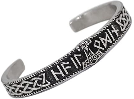 DFWY Herren Nordic Viking Mjölnir Armreif – Edelstahl Zweifarbig Odin Crow Thors Hammer Keltischer Knoten Armreif – Vintage Gothic Pagan Amulett Armband Schmuck(Silver)