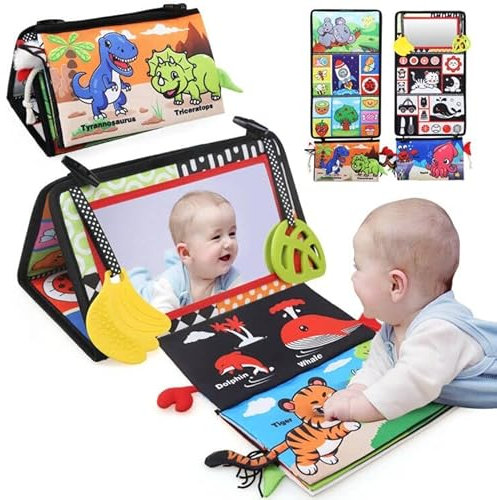 JoyLife Baby Spielzeug 0 Monate, Montessori Spielzeug Baby Stoffbücher mit Spiegel, Kleinkinderziehung und kognitives Spielzeug Lernspielzeug Kleinkinder Baby Hohem Kontrast in Schwarz und Weiß
