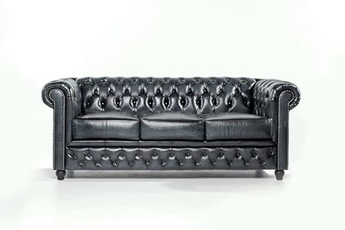 Chesterfield Sofa Brighton - The Brand | 3 Sitzer | 100% Leder, handgefertigt, Original Breite 200 cm (Antik Blau)