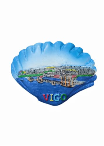 Imán para nevera con forma de concha de Vigo España, recuerdo de viaje, decoración de nevera, calcomanía magnética 3D pintada a mano