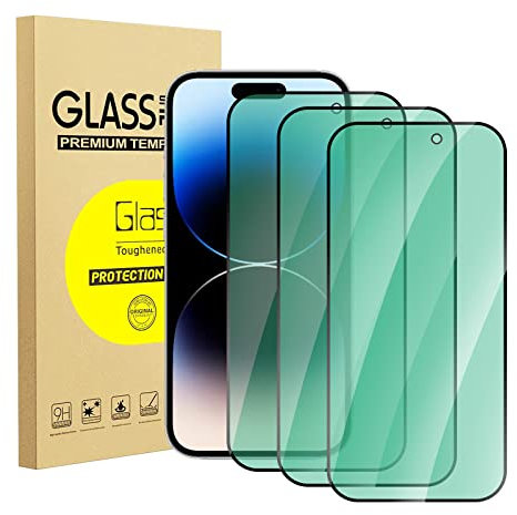 zonyee Screen Protector for iPhone 14 Pro, 3 Pack Anti Blue Light Tempered Glass Protective Film [Green Light Eye Protection] Compatible with iPhone 14 Pro 6.1'', Anti Fingerprint, Anti Scratch