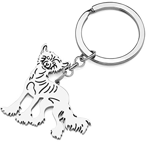 RAIDIN Edelstahl Gold Silber Plattiert Süße Schlüsselanhänger Hund Schlüsselring für Damen Mädchen Geschenke für Auto Geldbeutel Schlüssel Hundeliebhaber (Silber-178 Schopfhund)