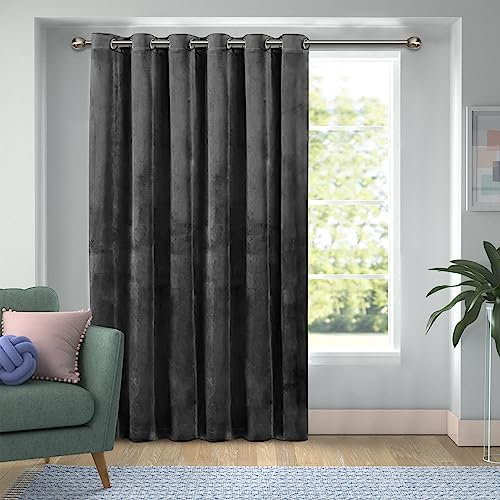 Hafaa Door Curtain for Bedroom – 66x84 Gray Thermal Insulated Crushed Velvet Curtains for Living Room – Single Panel Eyelet Curtain with Matching Tie Back Blackout Curtain