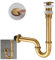 SET - Design Siphon mit Ablaufgarnitur ohne Überlauf KEOKBON Siphon 1 1/4 x 32 mm Pop Up Ventil Ablaufgarnitur für Waschbecken und Waschtisch, Edelstahl Röhrensiphon Geruchsverschluss Antike Messing