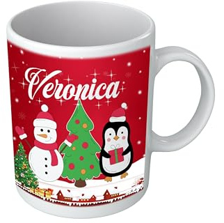 Puzzletee Tazza Natalizia Personalizzabile con Nome – Pupazzo di Neve e Pinguino Simpatico, Regalo di Natale Originale e Personalizzato