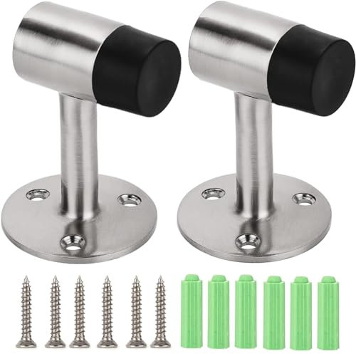 LATERN 2Pcs Stainless Steel Door Stoppers, 7.5CM Wall Mount Door Stopper Heavy Duty Brushed Finish Floor Stopper with Rubber Bumper & Mounting Screws for Wall Floor Home Office School