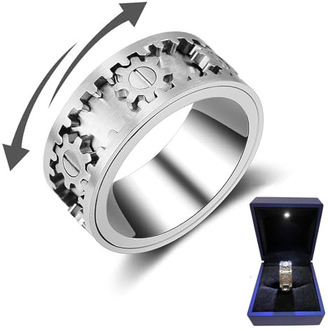 AMZCOM Anneaux d'engrenage rotatifs pour Hommes Qui tournent,Bague Fidget Spinner Steampunk Gear,Soulager Le Stress et l'anxiété Fidget Toys avec Belle boîte-Cadeau,10
