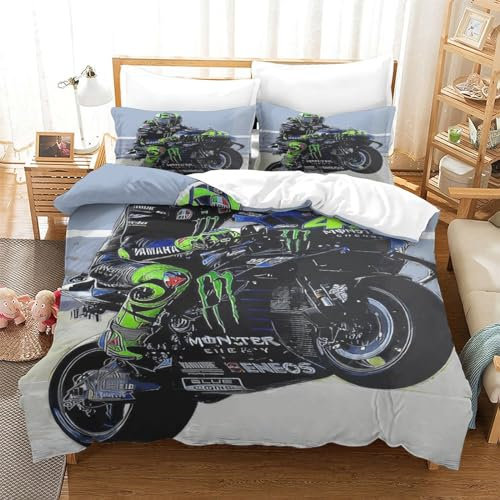 AAHARYA Moto Gp Racing Doppelbett, weiches Bettbezug-Set für Erwachsene, Bettbezug-Set mit coolen Mustern, wendbares Bettwäsche-Set mit Kissenbezug, Doppelbett (200 x 200 cm)
