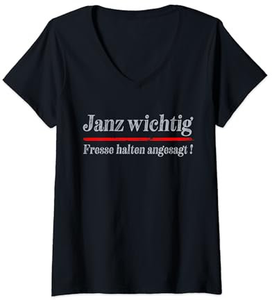 Damen Janz Wichtig : Fresse Halten Angesagt ! Lustige Spruch T-Shirt mit V-Ausschnitt