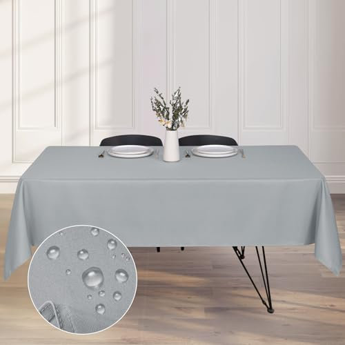 Kapwall Wipe Clean Tablecloth - 54X62Inch (137X160cm) Waterproof Rectangle tablecloth, Polyester Outdoor Table cloth for 4 to 6 Seater Dining Table Cover for Kitchen.(Grey)