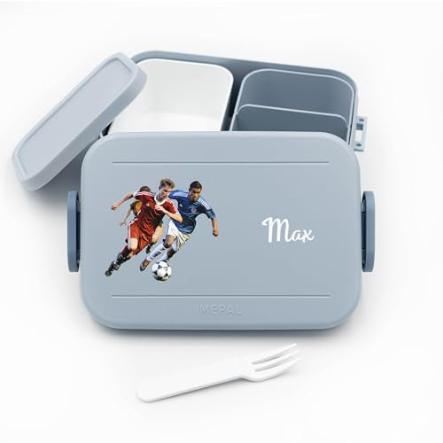 Geschenkfreude Personalisierte Brotdose Fussball für Mepal - Lunchbox Kinder mit Trennwand Name, Kindergarten, Schule - Alles für den Schulanfang - Brotdose Kinder Fussball Junge