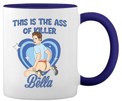 This Is The Ass Of Killer Bella Twilight Fun Lustige Trend Weiße Tasse Mug mit blauem Felgen und Griff
