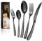 Modern Black Hammered Cutlery Set for 6 People, BILLION DUO Stainless Steel Flatware Set Including Knife, Fork, Spoon, Cutlery Mirror Polished, Dishwasher Safe, Camping Cutlery Set 30 Pieces (Black)