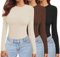 Ekouaer Damen 3 Pack Langarmshirt Rundhlas Unterhemd Layer Tee Warm Thermo Oberteil Slim Fit Basic Tops, Schwarz + Braun + Beige XS