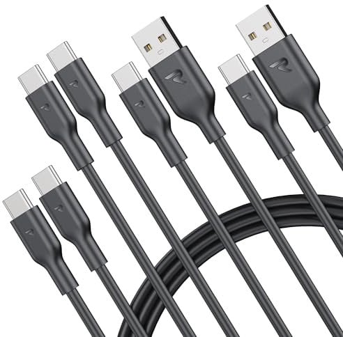 RAMPOW Cavo USB Type-C 4 Pezzi 1M, USB A a C e C a C, per iPhone 16/15/Pro Max, iPad, Samsung Galaxy S22/S21/S20 - Ricarica Rapida