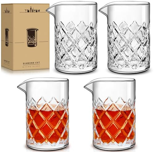 Eligara Vaso Mezclador de Cócteles, Vaso Mezclador de Cristal para Cócteles, Jarra de Cristal de Fondo Grueso para Cócteles, para Bares Artesanales y Bartenders Profesionales (18 oz, 4 Pack)