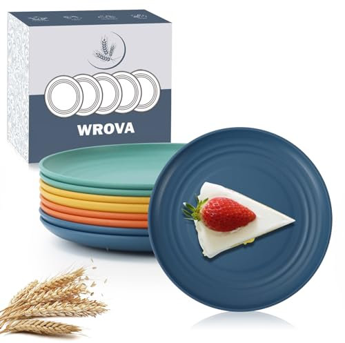 Wrova Dessert Plates Set of 8 Plastic Plate Unbreakable Snack Plates for Kids - 5.5 Inch Small Plate Dishwasher & Microwave Safe for Kitchen, Camping (Vivid Mix)