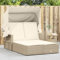 Xichuzi Doppel-Sonnenliege mit Dach und Auflagen Beige Poly Rattan, Gartenliege, Liegestuhl, Sonnenstuhl, Sonneninsel Outdoor, Liegen, Gartenmöbel, Bäderliege, Relaxliege - 365810