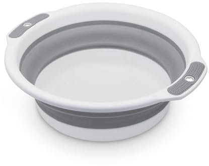 MultiValue Depósito de lavado portátil, bandeja de lavado redondeada, recipiente de almacenamiento plegable que ahorra espacio, contenedor de almacenamiento plegable con agujeros para colgar