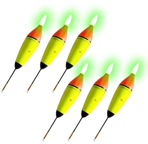 MiOYOOW Beleuchtete Angelposen, 6 Stück Led Angeln Schwimmer für Tag- und Nachtangeln, Nacht Beleuchtet Bobbers für das Salzwasser Süßwasser Angeln
