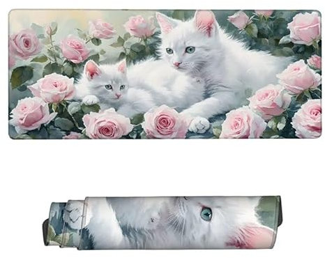 Large Mouse Mat 900x400x3mm, Mouse Pad White Desk Mat, Gaming Mouse Pad Cat Mouse Pads, Non Slip Desk Mat, Keyboard Mat with Water Resist Surface, Improved Precision and Speed, Desk Accessories RS-12