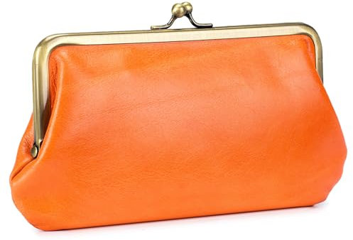 Karoukee Portafoglio in Pelle Cerosa Liscia per Cellulare, Portamonete Vintage da Donna, Grande Porta Carte di Credito con 12 Scomparti per Carte, Chiusura Clic-Clac in Oro