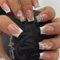 White French Tip False Nails Medium Short Square, SXVME Glitter Press on Nails Pink Fake Nails with Floral Design Bling Glue on Nail Medium Spring Acrylic Stick on Nails for Women