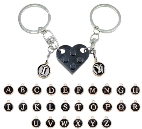 IKOPFLN Porte-clés en forme de cœur,Idee Cadeau Couple Porte Clef Coeur,Avec 26 des lettres (A-Z) Porte-clés Partenaire, Porte Cle Amour Cadeaux Saint Valentin,Porte Clef Amoureux, 1 ensemble