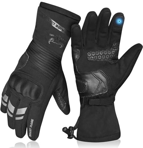 BEAST RAGE Motorradhandschuhe für Männer und Frauen, Winter-Motorradhandschuhe, wasserdicht, Winddicht, Thermisch, Touchscreen, Motorradhandschuhe mit ganzen Fingern, rutschfest (Schwarz, S)