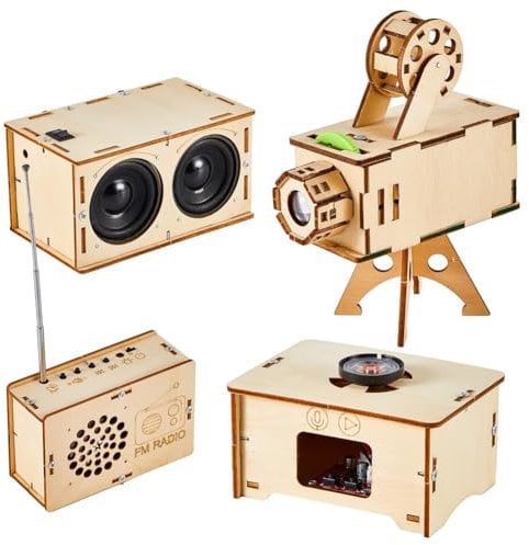 Dxoniislh 4 Set di Puzzle in Legno DIY Kit di Altoparlante Radio Grammofono Proiettore Saldatura Pratica Kit Elettronici DIY