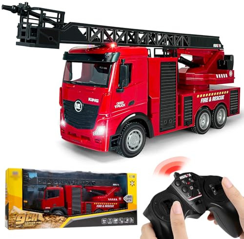 Grand camion de pompier, 1:18, jouet de pompier, voiture de pompier avec échelle, son et lumière, 4 roues motrices, camion de pompier pour à partir de 2, 3, 4, 5, 6, 7, 8 ans
