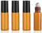 DreamAug 4Pcs 5ml Amber Glass Roller Bottles with Black Metal Roller Balls - Empty Essential Oil Roll-On Bottles for Aromatherapy, Perfumes, and Massage