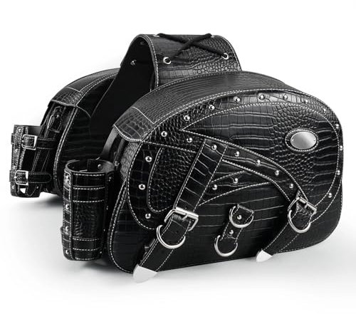 Motorradtasche Gepäcktaschen Für Touring Road King Fatboy PU-Leder Wasserdicht Ausflug Dual Sport Taschen Motorrad Satteltaschen Gepäck Packtaschen Motorrad Hecktasche(Schwarz)