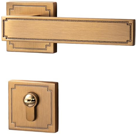 Türschloss-Set aus leisem Bronze, zweiteiliger Retrogriff für Zimmertüren aus Holz (Gelbbronze, Standardversion 35–50 mm), sicheres und stilvolles Wohnaccessoire