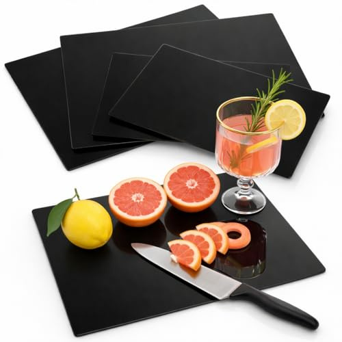 Hacaroa 4 Pack Tempered Glass Cutting Board for Kitchen Counter, Black Chopping Boards with Rubber Feet, Rectangle Non-Slip Countertop Protector, Heat Resistant, Shatter Resistant, 2 Sizes