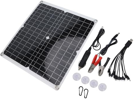 URPIZY Kit de panneau solaire 50 W 12 V avec cellules de silicium monocristallin, double USB, pour voiture, camping-car, bateau, ATV, camping et alimentation de secours, noir