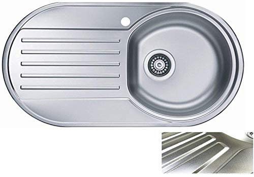 VBChome: Einbauspüle mit Hahnloch 832x437 mm Camping Küchenspüle - Leinenstruktur Alveus Form 30 Spülbecken EDELSTAHL Einbauspüle Abtropffläche Links Ablaufgarnitur
