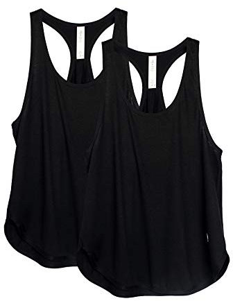 icyzone Yoga Sport Tank Top Damen Racerback Lauftop Fitness Running Shirt Oberteile, 2er Pack (M, Black/Black)