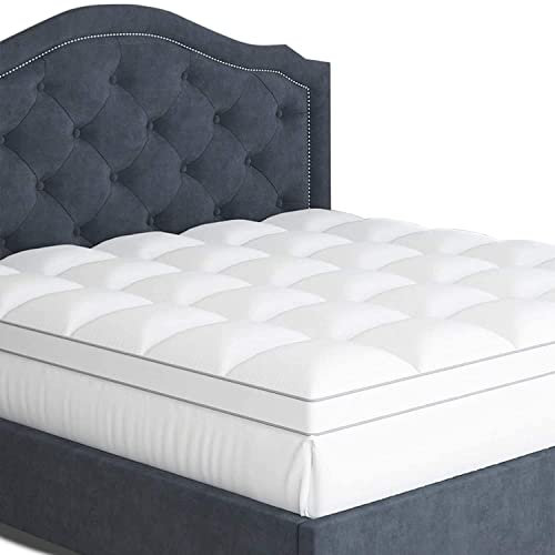 Sleep Mantra King Matratze Topper Pillow Top - Premium 100% Baumwolle Top Plüsch Schmutzabweisendes Matratzenpolster, Optimale Dicke Mit Daunen Alternative Füllung (Weiß, König)