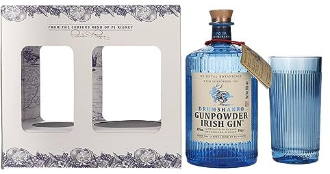 DRUMSHANBO GUNPOWDER - Irish Gin coffret 1 verre - Notes Florales et Savoureuses - A servir Pur ou en Cocktail - 43% Alcool - Origine : Irlande/Down County - 70cl + 1 verre
