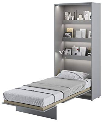 Schrankbett Bed Concept, Wandklappbett mit Lattenrost, V-Bett, Wandbett Bettschrank Schrank mit integriertem Klappbett Funktionsbett (BC-03, 90 x 200 cm, Grau/Grau, Vertical)