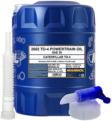 1 x 20L MANNOL TO-4 POWERTRAIN SAE 30 TRAKTOR GETRIEBEÖL + HAHN + SCHLAUCH