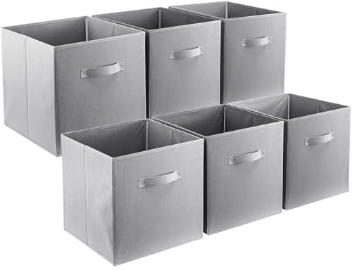 Youyijia 6Pcs Cube Storage Boxs Collapsible Fabric Cubes Organiser Folding Box for Laundry Toys Clothes Books Multi-purpose Storage Solutions Home Storage Bins (Grey, 27x27x28cm)